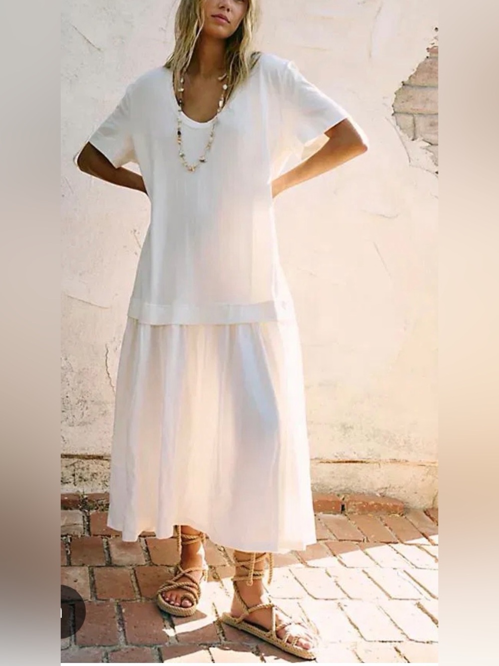 Free People Beach Herron Drop-Waist Maxi Dress Size Large White